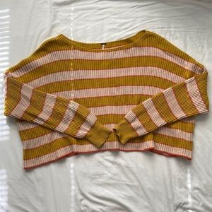 Free people yellow pink striped ribbed sweater
